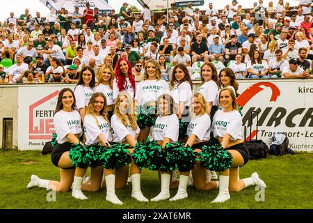 erima GFL / Deutsche Fußball-Liga, Spiel: Schwaebisch Hall Einhörner - Saarlandsturmstürme im Optima Sportpark in Schwaebisch Hall Deutschland am 08. Juni. 2024, Feuern Sie 4 An. Stockfoto