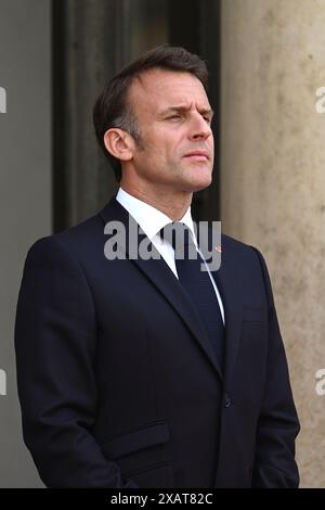 Julien Mattia/Le Pictorium - Staatsbesuch von US-Präsident Joe Biden in Frankreich. Juni 2024. France/Ile-de-France (Region)/Paris - Porträt von Präsident Emmanuel Macron im Palais de l'Elysee zu einem Staatsessen zu Ehren des Präsidenten der Vereinigten Staaten von Amerika und seiner Frau Jill Biden in Frankreich, Paris, 8. Juni 2024. Quelle: LE PICTORIUM/Alamy Live News Stockfoto