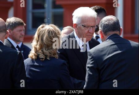 07.06.2024 Mannheim Gedenken nach tödlicher Messerattacke mit Schweigeminute BP Frank-Walter Steinmeier Abgeordneter Winfried Kretschman ob Christian Specht Stockfoto