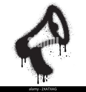 Lackiertes Graffiti-Megaphone-Symbol, isoliert mit weißem Hintergrund gesprüht. Vektorabbildung. Stock Vektor