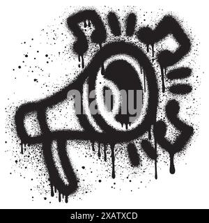 Lackiertes Graffiti-Megaphone-Symbol, isoliert mit weißem Hintergrund gesprüht. Vektorabbildung. Stock Vektor