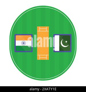 Pakistan gegen Inda Cricket Match Vektor. Rivalität zwischen IND und PAK Cricket Team. Cricket-Match-Vektor im Stadion. Pakistan gegen Indien Stock Vektor