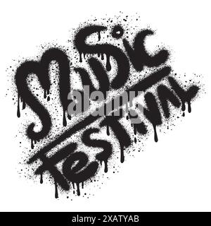 Gesprühte Musik-Festival-Schriftart-Graffiti mit Überspray in Schwarz über weiß. Vektorabbildung zum Drucken, Hintergründe, Poster, Aufkleber. Stock Vektor