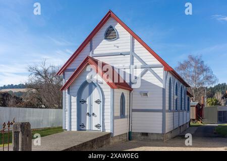 Waiau Presbyterian Church, Cob Cottage Museum, Village Green, Waiau, Hurunui District, North Canterbury, Canterbury, Südinsel, Neuseeland Stockfoto