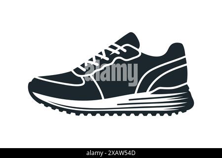Sportschuhe, Sneakers, schwarzes Symbol, flaches Design auf weißem Hintergrund. Vektorabbildung. Stock Vektor