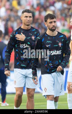 Juni 2024. Lissabon, Portugal. Cristiano Ronaldo (7) und Bruno Fernandes (8) in Aktion während des internationalen Freundschaftsspiels Portugal gegen Kroatien Credit: Alexandre de Sousa/Alamy Live News Stockfoto