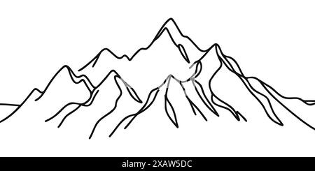 Berge werden mit einer durchgehenden Linie gezeichnet. Vektorabbildung Stock Vektor