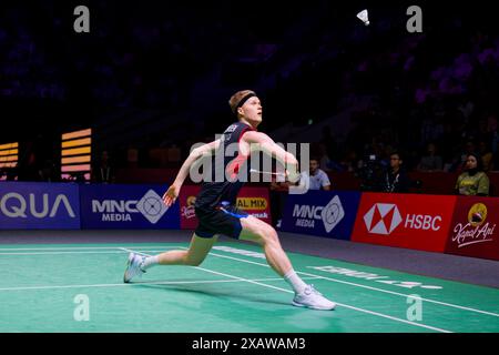 Jakarta, Indonesien. Juni 2024. Anders ANTONSEN aus Dänemark im Einzelspiel am 5. Tag der Kapal API Indonesia Open gegen Kunlavut VITIDSARN aus Thailand im Istora Gelora Bung Karno am 8. Juni 2024 in Jakarta, Indonesien Credit: IOIO IMAGES/Alamy Live News Stockfoto