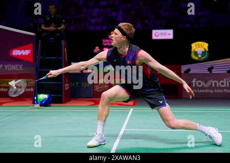 Jakarta, Indonesien. Juni 2024. Anders ANTONSEN aus Dänemark im Einzelspiel am 5. Tag der Kapal API Indonesia Open gegen Kunlavut VITIDSARN aus Thailand im Istora Gelora Bung Karno am 8. Juni 2024 in Jakarta, Indonesien Credit: IOIO IMAGES/Alamy Live News Stockfoto