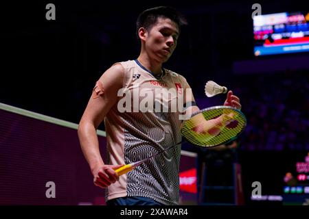 Jakarta, Indonesien. Juni 2024. Kunlavut VITIDSARN aus Thailand im Einzelspiel am fünften Tag der Kapal API Indonesia Open gegen anders ANTONSEN aus Dänemark im Istora Gelora Bung Karno am 8. Juni 2024 in Jakarta, Indonesien Credit: IOIO IMAGES/Alamy Live News Stockfoto