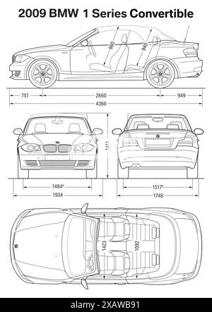 2009 BMW 1er Cabriolet Bauplan Stock Vektor