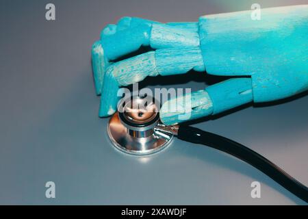 Robotic Hand Hold Stethoskop (Konzepte der KI-medizinischen Versorgung) Stockfoto