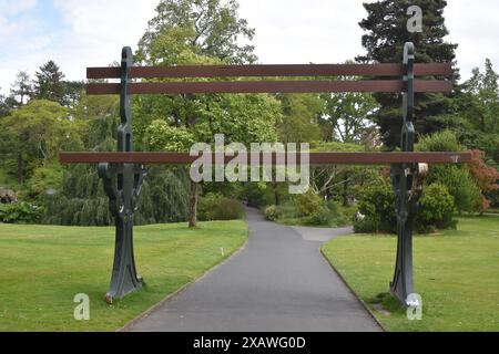 Die Nantes Pflanzen Garten See, Spaziergang, das Gewächshaus und die Wasserstrahlen Stockfoto