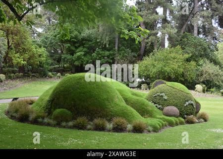 Die Nantes Pflanzen Garten See, Spaziergang, das Gewächshaus und die Wasserstrahlen Stockfoto