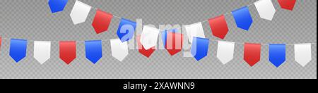 Bunting Fahnen Girlande, Partyfahnen in Rot, Blau und weiß. Stock Vektor