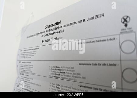 Halle Saale, Sachsen-Anhalt, Deutschland, 09.06.2024: MMZ: Europawahl 2024: Stimmzettel zur Europawahl 2024 in einem Wahllokal *** Halle Saale , Sachsen-Anhalt, Deutschland, 09 06 2024 MMZ Europawahl 2024 Stimmzettel zur Europawahl 2024 in einem Wahllokal Copyright: XdtsxNachrichtenagenturx dts 39455 Stockfoto