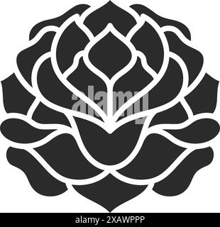 Rose Blume Knospe und Blütenblätter Silhouette Vektor Illustration. Zeichnung im Boho-Stil für die Druckvorlage für Poster. Botanisches Konzeptdesign. Stock Vektor