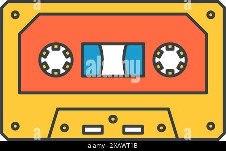 Vintage Band Kassette mehrfarbigen Pop Art groovy Stil Vektor Cartoon Illustration. Retro-Audio-Sound Entertainment Comic konturiertes dekoratives Design Stock Vektor