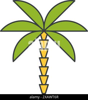 Kreative tropische Palme Pop Art groovy Stil T-Shirt Druck dekoratives Design Vektor Cartoon Illustration. Comic Sommerurlaub exotische Insel Holz Stock Vektor