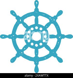 Vintage Lenkrad von Schiff ornamental von Hand gezeichnet einfach Logo dekoratives Design Grunge Textur Vektor Illustration. Retro-Ruder des Schiffs Marine NAV Stock Vektor