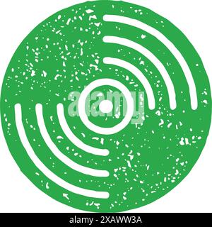 Minimalistisches grünes Retro Vinyl Rekord Draufsicht Grunge Textur Vektor Illustration. Monochrome, einfache analoge Audio-Disk für die isolierte Wiedergabe von Musik Stock Vektor