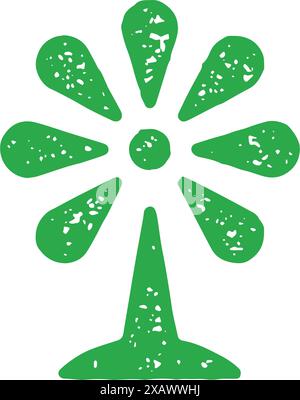 Abstrakte minimalistische grüne Palme, Blume mit Blütenblättern oder handgezeichnete dekorative Design-Vektor-Illustration. Monochrome Sommerblüte Floristin emb Stock Vektor