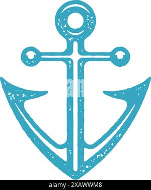 Klassische Schiff Anker schräg scharfe Kanten nautischen Symbol blau Grunge Textur Vektor Illustration. Ausrüstung von Seeschiffen für Schutzstationen Stock Vektor