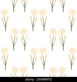 Abstraktes, einfaches, nahtloses Blumenmuster. Von Hand gezeichneter, endloser Hintergrund mit Blumenmuster. Botanischer Kritzeldeckel. Illustration der Vektorabwicklung. Stock Vektor