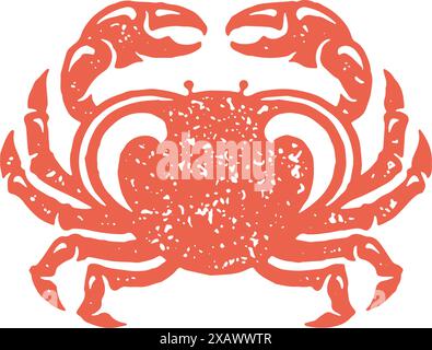 Natürliche nautische Krabbe mit Zangen rot handgezeichnete minimalistische Grunge Textur Vektor Illustration. Dekoratives Design Meerhummer in Muschelpanzerung monochro Stock Vektor