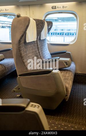 Sitzplätze in der Green Class Carriage im Shinkansen Bullet Train Tokyo Station Japan Stockfoto