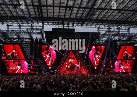 Ein allgemeiner Blick auf die Bühne und die Atmosphäre während des Vasco Live 2024 im San Siro Stadion am 08. Juni 2024 in Mailand, Italien Stockfoto