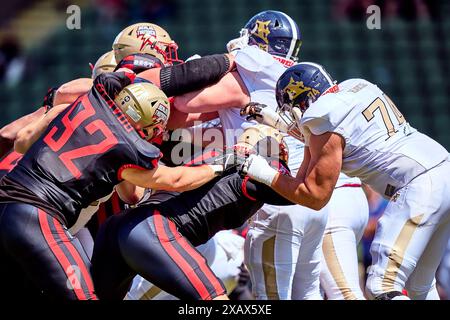 Berlin, Deutschland . Juni 2024. Berlin Thunder, Deutschland, Berlin Thunder vs. Fehervar Enthroners, American Football, Saison 2024, European League of Football, elf, Woche 3, 09.06.2024, Foto Credit: Eibner-Pressefoto/Alamy Live News Stockfoto