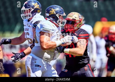 Berlin, Deutschland . Juni 2024. Berlin Thunder, Deutschland, Berlin Thunder vs. Fehervar Enthroners, American Football, Saison 2024, European League of Football, elf, Woche 3, 09.06.2024, Foto Credit: Eibner-Pressefoto/Alamy Live News Stockfoto