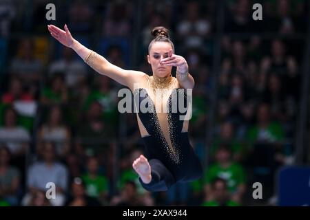 Pauline Schaefer-Betz (KTV Chemnitz) turnt am Schwebebalken, die Finals 2024, Deutsche Meisterschaften, Geraetturnen, Geraetefinale, Frauen, 09.06.2024, Frankfurt am Main. Foto: Eibner-Pressefoto/Florian Wiegand Stockfoto