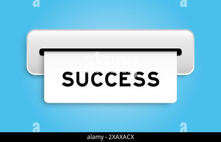 Weißes Coupon-Banner mit Wort Success von der Maschine auf blauem Hintergrund Stock Vektor