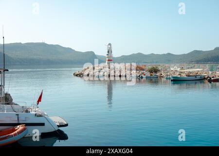 Blick auf den Leuchtturm auf Kas, Turkiye Stockfoto
