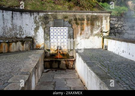 Natürliche Mineralwasserquelle in Caldeiras von Furnas. Dorf Furnas auf der Insel Sao Miguel, Azoren Portugal Stockfoto