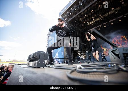 Tyler Miller Gesang während des Auftritts der australischen Deathcore-Band Thy Art Is Murder im Rahmen des Festivals Rock am Ring 2024 am Nürburgring. Nürburgring Rheinland-Pfalz Deutschland *** Tyler Miller singt während des Auftritts der australischen Deathcore-Band Thy Art Is Murder im Rahmen des Rock am Ring 2024 Festivals auf dem Nürburgring Nürburgring Rheinland-Pfalz Deutschland Stockfoto