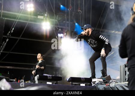 Tyler Miller Gesang während des Auftritts der australischen Deathcore-Band Thy Art Is Murder im Rahmen des Festivals Rock am Ring 2024 am Nürburgring. Nürburgring Rheinland-Pfalz Deutschland *** Tyler Miller singt während des Auftritts der australischen Deathcore-Band Thy Art Is Murder im Rahmen des Rock am Ring 2024 Festivals auf dem Nürburgring Nürburgring Rheinland-Pfalz Deutschland Stockfoto