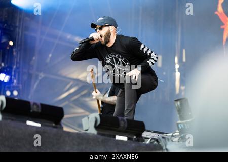 Tyler Miller Gesang während des Auftritts der australischen Deathcore-Band Thy Art Is Murder im Rahmen des Festivals Rock am Ring 2024 am Nürburgring. Nürburgring Rheinland-Pfalz Deutschland *** Tyler Miller singt während des Auftritts der australischen Deathcore-Band Thy Art Is Murder im Rahmen des Rock am Ring 2024 Festivals auf dem Nürburgring Nürburgring Rheinland-Pfalz Deutschland Stockfoto