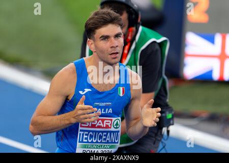 Rom, Italien. Juni 2024. ROM, ITALIEN – 8. JUNI: Catalin Tecuceanu aus Italien reagiert auf die Teilnahme an den 800-m-Männern am zweiten Tag der Leichtathletik-Europameisterschaft Rom 2024 im Stadio Olimpico am 8. Juni 2024 in Rom. (Foto: Joris Verwijst/BSR Agency) Credit: BSR Agency/Alamy Live News Stockfoto