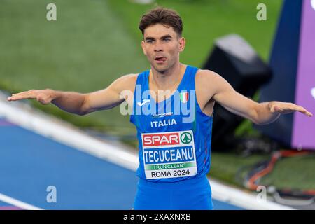 Rom, Italien. Juni 2024. ROM, ITALIEN – 8. JUNI: Catalin Tecuceanu aus Italien reagiert auf die Teilnahme an den 800-m-Männern am zweiten Tag der Leichtathletik-Europameisterschaft Rom 2024 im Stadio Olimpico am 8. Juni 2024 in Rom. (Foto: Joris Verwijst/BSR Agency) Credit: BSR Agency/Alamy Live News Stockfoto