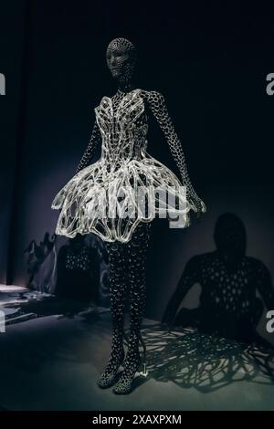 Paris, Frankreich - 9. März 2024: Couture-Modelle der Modedesignerin Iris van Herpen im Pariser Museum für Dekorative Künste Stockfoto