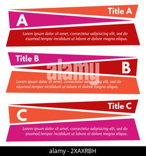 Set aus drei horizontalen bunten Optionen Banner. Schritt-für-Schritt-Infografik-Designvorlage. Vektorabbildung Stock Vektor