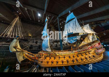 VASA Museum für das gut erhaltene Kriegsschiff Vasa aus dem 17. Jahrhundert, das 1628 auf ihrer Jungfernfahrt sank. Djurgårdsstaden, Stockholm, Stockholm, Schweden Stockfoto