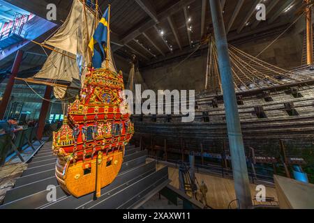 VASA Museum für das gut erhaltene Kriegsschiff Vasa aus dem 17. Jahrhundert, das 1628 auf ihrer Jungfernfahrt sank. Djurgårdsstaden, Stockholm, Stockholm, Schweden Stockfoto