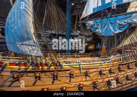 VASA Museum für das gut erhaltene Kriegsschiff Vasa aus dem 17. Jahrhundert, das 1628 auf ihrer Jungfernfahrt sank. Djurgårdsstaden, Stockholm, Stockholm, Schweden Stockfoto