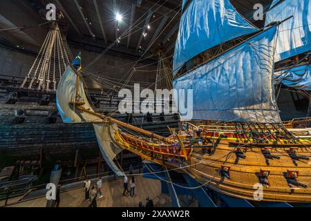 VASA Museum für das gut erhaltene Kriegsschiff Vasa aus dem 17. Jahrhundert, das 1628 auf ihrer Jungfernfahrt sank. Djurgårdsstaden, Stockholm, Stockholm, Schweden Stockfoto