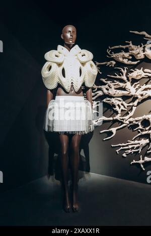 Paris, Frankreich - 9. März 2024: Couture-Modelle der Modedesignerin Iris van Herpen im Pariser Museum für Dekorative Künste Stockfoto