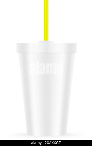 Realistisches Pappbecher-Modell mit isoliertem Strohhalm. Vektorabbildung Stock Vektor